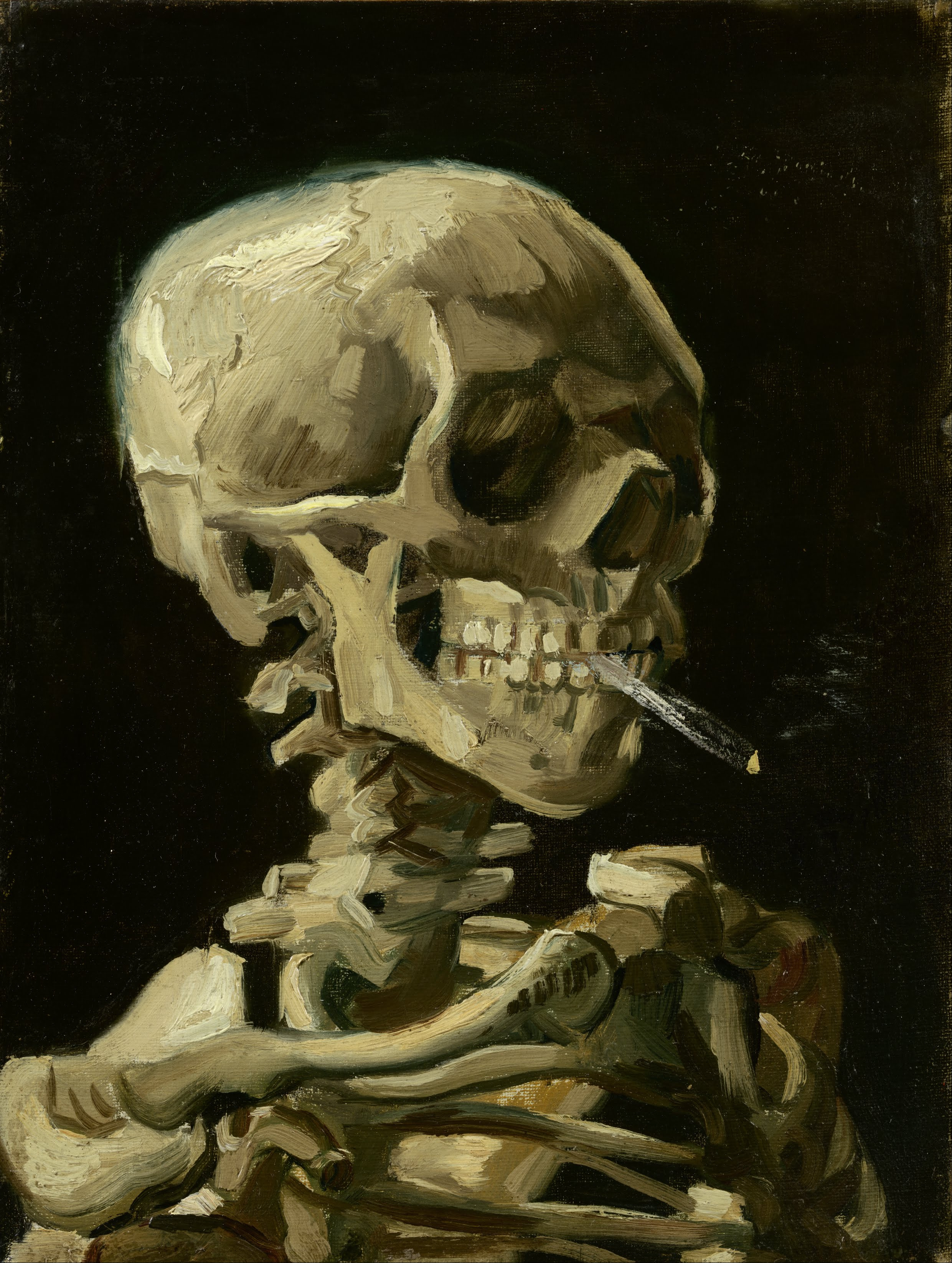 Skull of a Skeleton with Burning Cigarette by Van Gogh